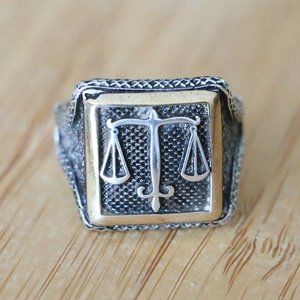 925 Sterling Silver Balanced Scales of Justice men's Ring 11.75